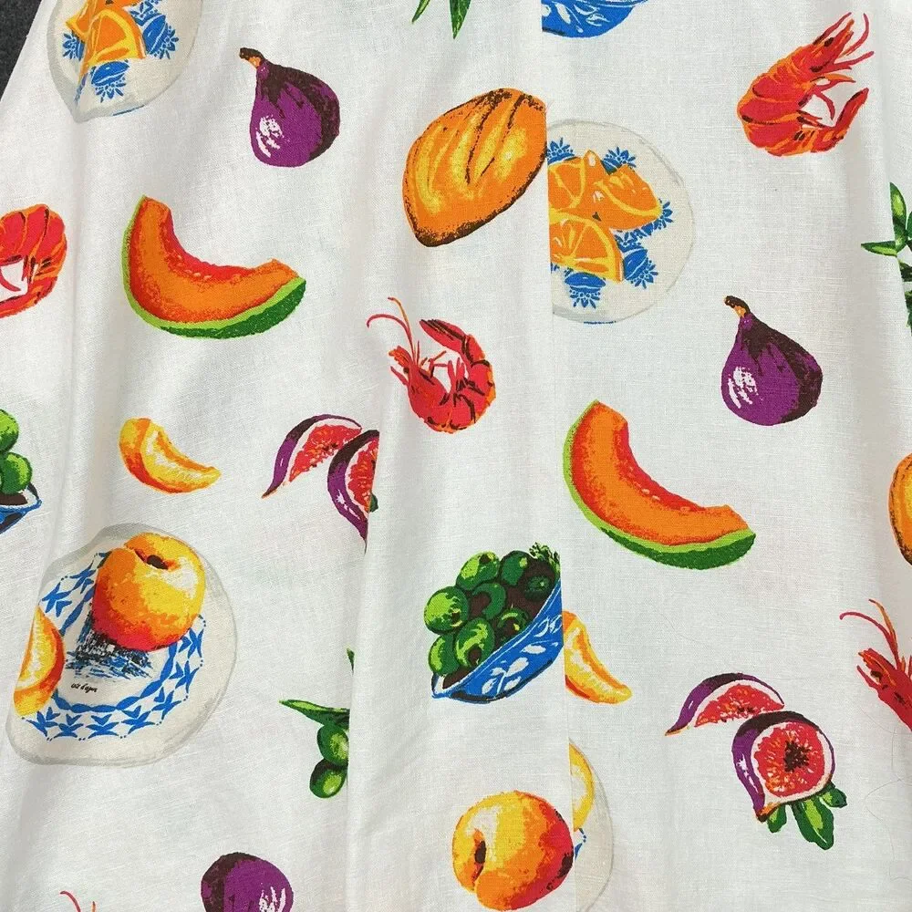 J.Crew Fruit Print Dress Size 6 Linen Blend Quirky Fit Flare Resort Teacher Twee